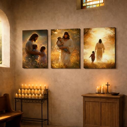 Jesus with Children Canvas Wall Art, 3 Piece Gallery Wrapped Set, 12x16 - color: Jesus With Children Set, size: 16"L x 12"W
