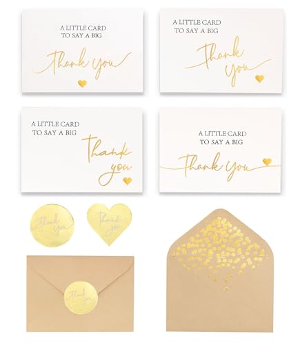 Winoo Design 100 PK Luxurious Gold Thank You Cards with Envelopes Bulk - 5x3.5 Inches Wedding Thank You Notes Baby Shower Greenery Bridal Shower Small Business (WHITE) - color: WHITE