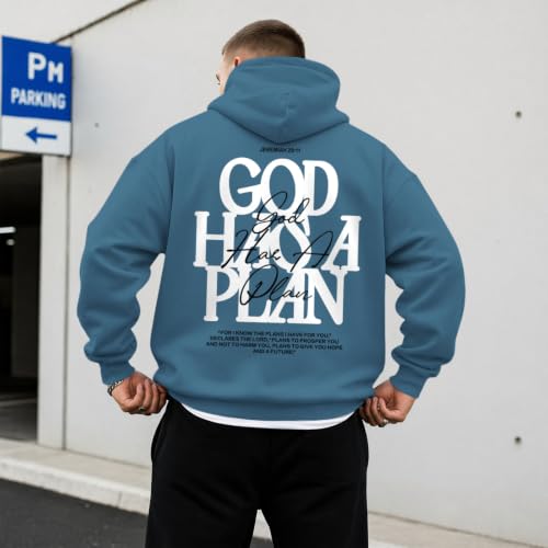 Christian God Hoodie for Men Jesus Faith Religious Bible Verse Hoodies Inspirational Graphic Fleece Sweatshirt - color: Deep Blue, size: XX-Large