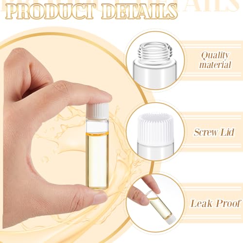 Lallisa 80 Pcs 7 ml Glass Vials with White Screw Caps and Plastic Stoppers, 2 Dram Clear Small Leakproof Bottles Bulk, Mini Liquid Sample Vials for Essential Oils, Sample, DIY Craft - color: Clear with White Cap, size: 7 ml
