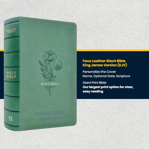 Personalized KJV Giant Print Floral Bible, Name Engraved, Standard Size - color: Dusty Green