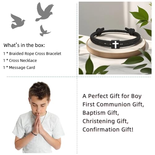 Cross Bracelet Cross Necklace Jewelry Set for Boys, First Communion, Baptism, Confirmation Gifts for Teenage Boys