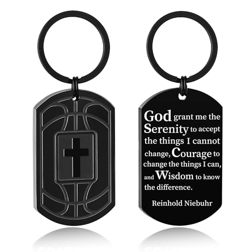 Football/Baseball/Soccer/Basketball Keychain for Men Sport Gifts for Men - color: Black, style: Basketball-serenity Prayer