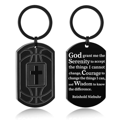 Football/Baseball/Soccer/Basketball Keychain for Men Sport Gifts for Men - color: Black, style: Basketball-serenity Prayer