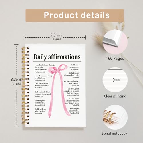 Bible Study Journal Supplies,Pink Bow Bible Notebook for Note Taking - color: Daily affirmations