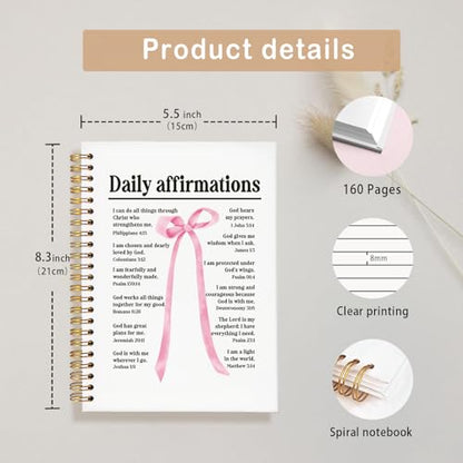 Bible Study Journal Supplies,Pink Bow Bible Notebook for Note Taking - color: Daily affirmations