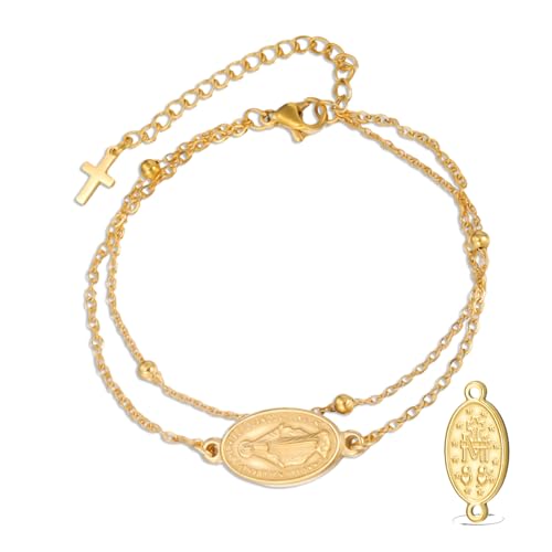 VASSAGO Virgin Mary Bracelet for Women Men Double-Sided Virgen de Guadalupe Rosary Bracelet Medal Handmade Braided Rope Catholic Christian Religious Jewelry Gift - color: Gold 14