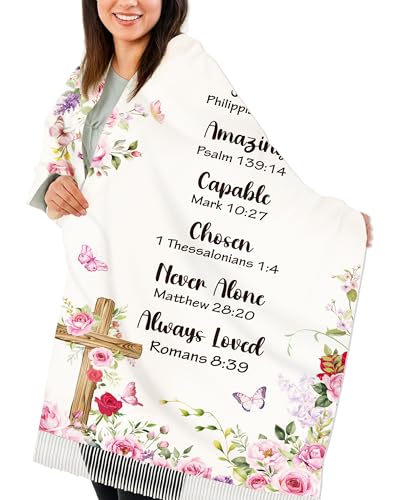 Bozidol Prayer Shawl for Women Christian Floral Cross Bible Verse Scarf Clothes for Christmas Mothers Day Birthday Gifts - color: Pink