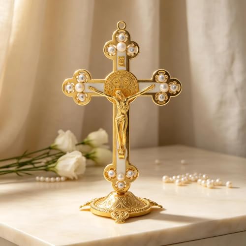 Cross Figurine Jesus Carrying Cross Statue for Home and Office Decoration Western Religious Statue Catholic Gifts Desktop Jesus Sculpture and Figurine