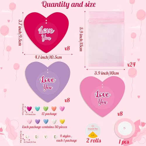 BeYumi Valentine Bracelet Craft Kit - 24 Pack Valentine's Day Love Letter Beads Bracelets with Heart Gift Cards and Bag Thankful Craft Kit to Mother Friend School Classroom Party Activities Ages 6-12 - style: LOVE