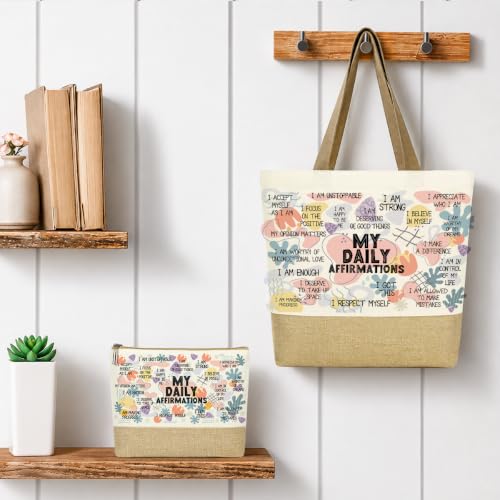 jeilink Inspirational Religious Gifts Boss Mom Birthday Christmas Tote Bag Canvas Reusable Grocery Beach Tote Black Pink - color: Daily Affirmations 1746