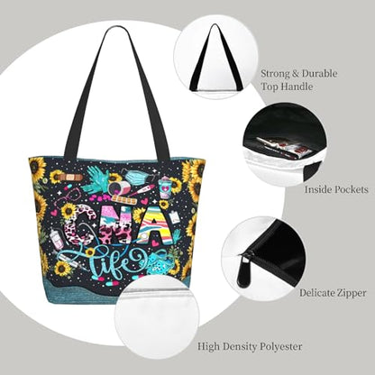 Tote Bag For Women, Tote Bag With Zipper Large Shoulder Bag For Women Travel, Work, Office, College, Nursing - color: Cna Life