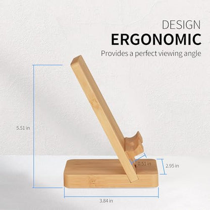 Wood Phone Stand, Desktop Wooden Phone Holder, Portable Office Phone Stand for Desk, Wood ipad Stand, Compatible with iPhone & All Cell Phones (Bamboo) - color: Bamboo