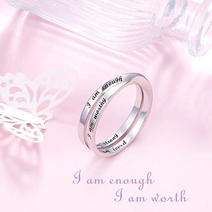 YinShan 925 Sterling Silver Inspirational Ring I am Enough Rings/God Grant Me The Serenity/Always Remember You Are Braver for Women Girls Size 6-9 - style: I am enough