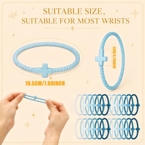 Soaoo 24/60 Pcs Jesus Bracelets Cross Silicone Bracelet Braided Stackable Rubber Wristband Silicone Jewelry Gift for Women Men - color: Blue, size: Cross