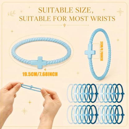 Soaoo 24/60 Pcs Jesus Bracelets Cross Silicone Bracelet Braided Stackable Rubber Wristband Silicone Jewelry Gift for Women Men - color: Blue, size: Cross