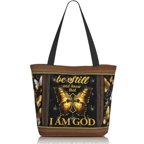 Tote Bag For Women, Tote Bag With Zipper Large Shoulder Bag For Women Travel, Work, Office, College, Nursing - color: Be Still and Know That I Am God