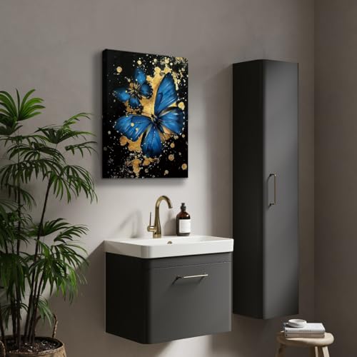 Blue Butterfly Wall Art Canvas Prints Black and Gold Bathroom Wall Decor - color: Zen Butterfly Wall Art Canvas Prints (Ready to Hang)