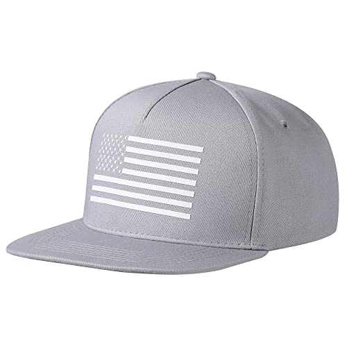 UALON Baseball Cap, Snapback Trucker Hat for Men & Women with American Flag and Adjustable, Breathable Mesh, Flat Bill Hats - color: Gray