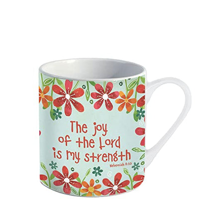 Christian Coffee Mug with Gift Box, 12 oz Ceramic, with Bible Verse - color: Green / Joy