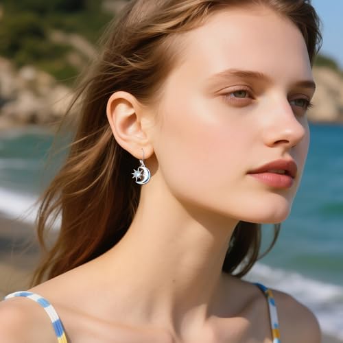 AOBOCO Mustard Seed Earrings for Women Sterling Silver Mountain Cross Earrings Dangle Christian Religion Jewelry Mothers Day Birthday for Mom Wife Friends - style: Sun Moon Earrings