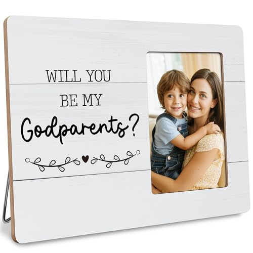 Godparents Picture Frame Baptism Gifts, Godchild Christening Gift for Godfather, Will You Be My Godparents Frames Fits 4x6 Photo - color: Blue