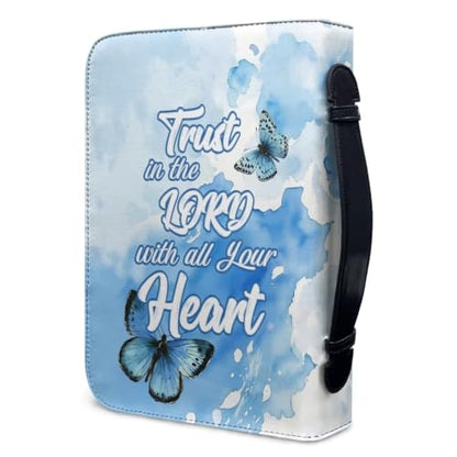 Butterfly Daisy Cross Leather Bible Cover for Men with Handle - color: Blue Butterfly Daisy Cross, size: 2XL