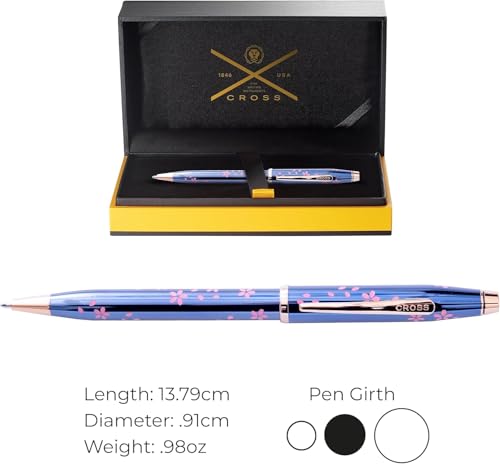 Cross Century II Cherry Blossom Blue Ballpoint Pen, AT0082-163, Black Ink - color: YOZAKURA Translucent Cobalt Blue, style: Century II