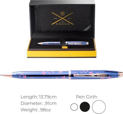 Cross Century II Cherry Blossom Blue Ballpoint Pen, AT0082-163, Black Ink - color: YOZAKURA Translucent Cobalt Blue, style: Century II
