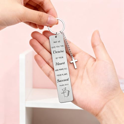 Graduation Gifts Bible Bookmark with Cross Charm - Psalm 20:4 "Make All Your Plans Succeed Christian Verse Book Mark Gift for Women, Son, Daughter - Inspirational Stainless Steel Book Marker with Box - style: BM031 Psalm 20:4 Make All Your Plans Succeed