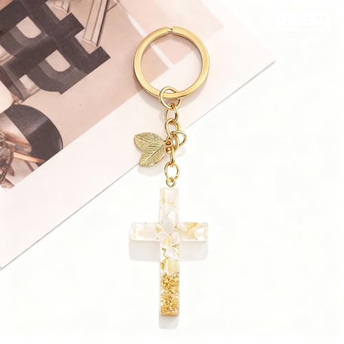 Angyape Cute Christian Cross Keychain for Women Purse Bag Charms Car Key Rings Accessories Flower Design Jesus Faith Gifts - color: K：black