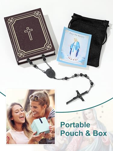 Supcare Rosary for Men Women Catholic Necklace Rosary Beads Customized - color: B02-Virgin Mary Black with Case