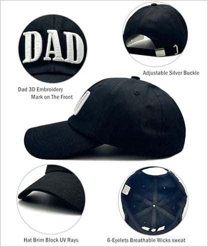 Dad Hats for Men, 3D Embroidered Dad Baseball Cap - color: Black