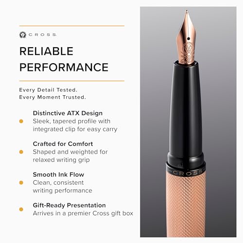 Cross ATX Sandblasted Rose Gold Fountain Pen, Medium Nib, Black Ink - color: Sandblasted Rose Gold, style: Medium Nib