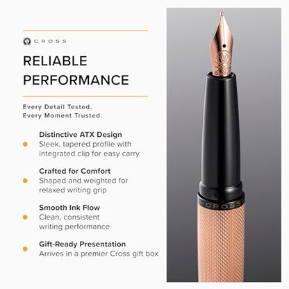 Cross ATX Sandblasted Rose Gold Fountain Pen, Medium Nib, Black Ink - color: Sandblasted Rose Gold, style: Medium Nib