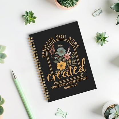 Dark Floral Christian Spiral Notebook, Esther 4:14 Bible Verse Journal, Christian Gifts for Women Faith, Religious Scripture Hardcover Notebook Journal, 5.5x8.3 Inch - color: Style 03