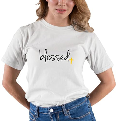 Go All Out Adult Blessed Cross Jesus Christian Gift T-Shirt - color: White, size: X-Large