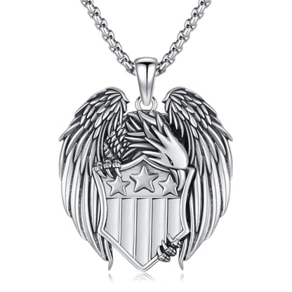 American Flag/Eagle/Star Necklace for Women 925 Sterling Silver Silver/Gold/Black American Flag Pendant 4th of July Jewelry for Wife Sister Girlfriend - color: White-4