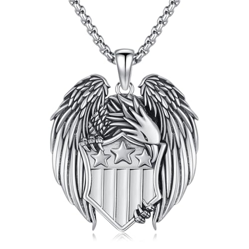 American Flag/Eagle/Star Necklace for Women 925 Sterling Silver Silver/Gold/Black American Flag Pendant 4th of July Jewelry for Wife Sister Girlfriend - color: White-4
