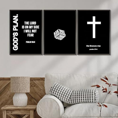 QBZWART Christian Jesus Wall Art, Black White God Canvas, Religious Bible Verse Poster, Modern Cross Painting, Scripture Prints for Bedroom, 16x24 Inch Unframed, Set of 3 - color: Christian Jesus Wall Art, size: 16x24Inch
