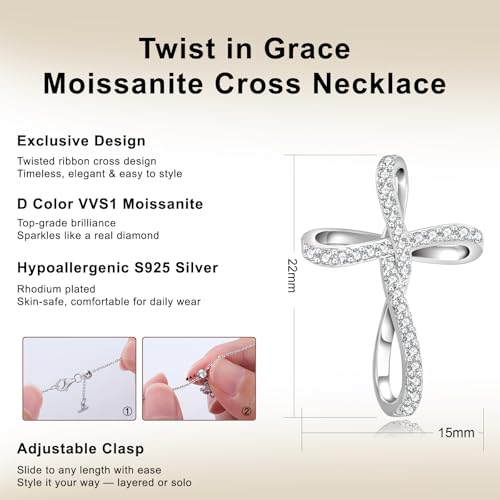 KRKC&CO Moissanite Cross Necklace for Women: D Color VVS1 0,09-0,3ct - color: Silver E