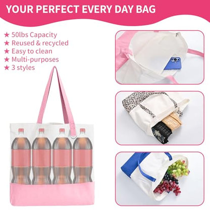6-Pack Canvas Tote Bags with Zipper, Large Grocery Tote, Multicolour - color: Multicolour/White