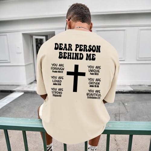 Mens Christian Bible Verse Shirts Dear Person Behind Me T Shirt Religious Jesus Inspirational Cross Graphic Tees - color: Apricot, size: XX-Large