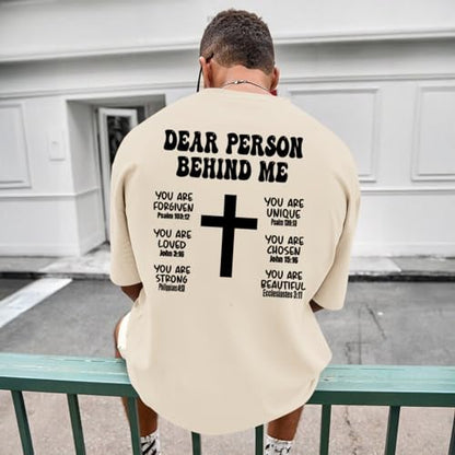 Mens Christian Bible Verse Shirts Dear Person Behind Me T Shirt Religious Jesus Inspirational Cross Graphic Tees - color: Apricot, size: XX-Large