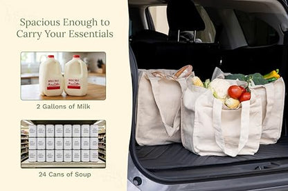 Best Canvas Grocery Shopping Bags - Cloth Grocery Tote Bags - Reusable Cotton Grocery Tote Bags with Bottle Sleeves - color: Off-white