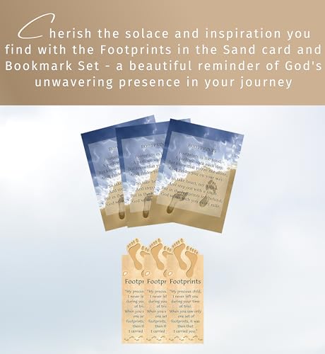 Footprints in The Sand Card - Magnetic Footprints in The Sand Bookmark - Inspirational Footprints Card and Bookmark Set for Bible Study, Book, Journal - 6 Items Total