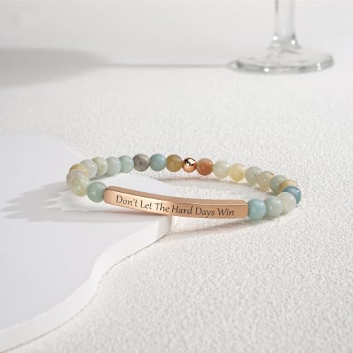 Inspirational Christian Bracelet for Women, 18K Gold Plated Bible Verse Jewelry with Amazonite Beads, Religious Faith Gift for Mom, Daughter, Sister, Friend - color: DON'T LET THE HARD DAYS WIN-Amazonite Rose Gold