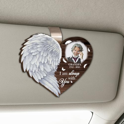 Personalized Memorial Car Visor Clip with Photo Frame – Custom in Memory Gift for Loss of Loved One for Mothers Fathers (Wing Angel) - color: Wing Angel