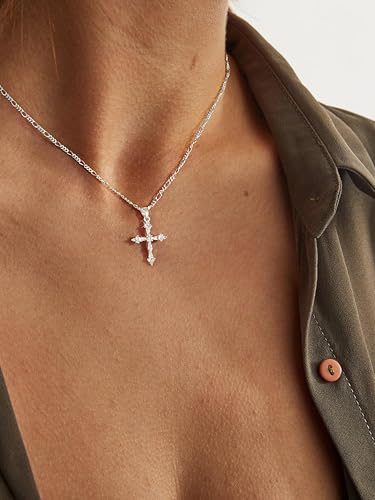 Cross Necklace for Women,14K Gold Plated Cross Pendant Necklace Jewelry - color: silver cross
