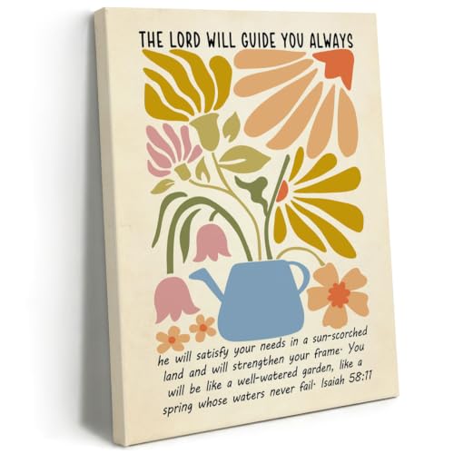 BEASTZHENG Isaiah Abstract Floral Bible Verse Canvas Wall Art Boho Decor - color: Lord will guide you